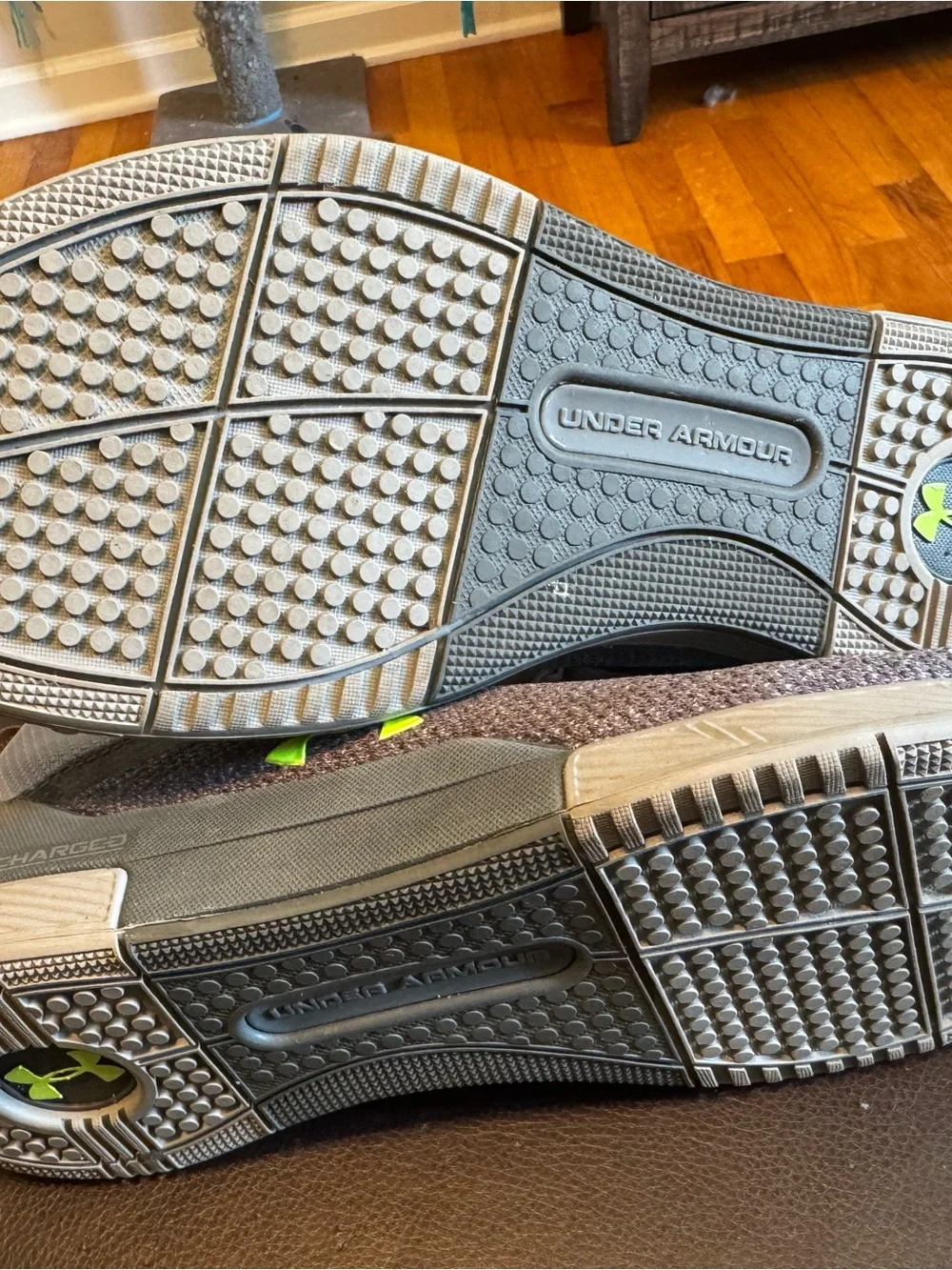 Under Armour Men’s Gray Knit Athletic Shoes with Neon Green Accents